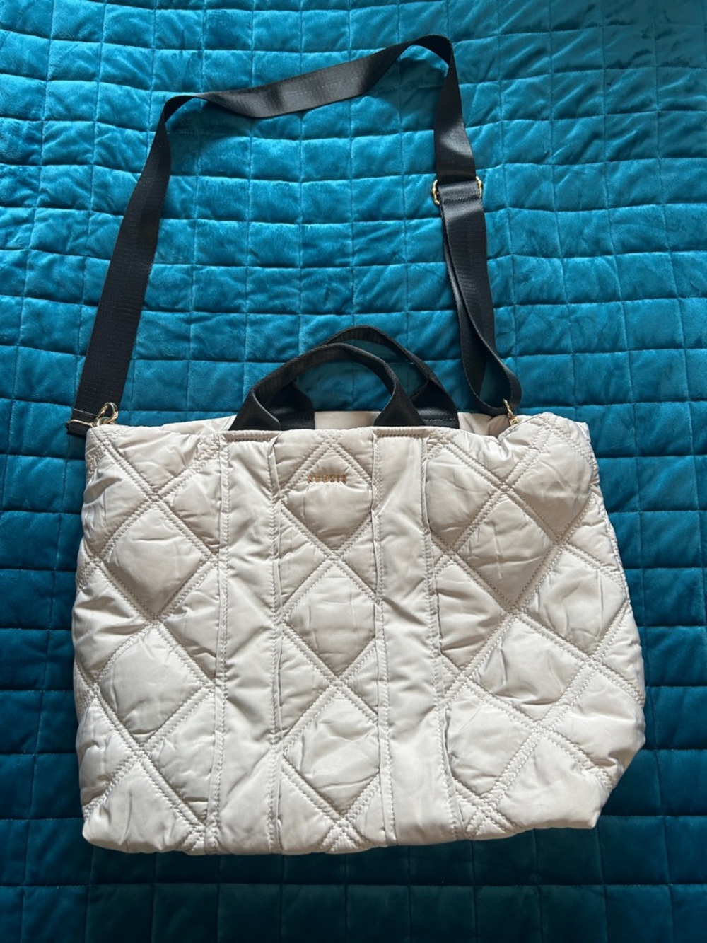 Quilted Griege coloured Tote Bag with Removable and Adjustable Strap